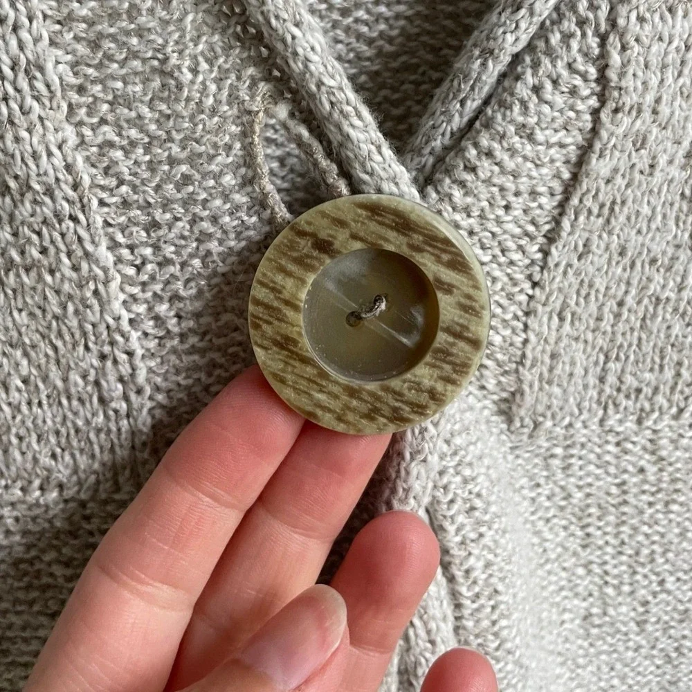 Habitat Linen Cotton Neutral Oatmeal One Button Cardigan Sweater L Lagenlook - Picture 7 of 10